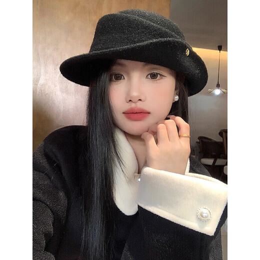 Zhunwu Qianjin top hat women's hat autumn and winter 2026 new woolen fisherman hat felt hat basin hat winter hat Hepburn style elegant French Qianjin style curled black top hat