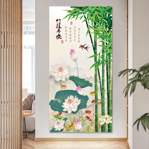 Dincmei Dingchuangmei New Chinese Entrance Decoration Painting Self-adhesive Living Room Corridor Aisle Wall Sticker 3D Three-dimensional Wallpaper Landscape Painting 092. Shishi Ruyi Width 30cm-Height 60cm Self-adhesive sticker with glue on the back