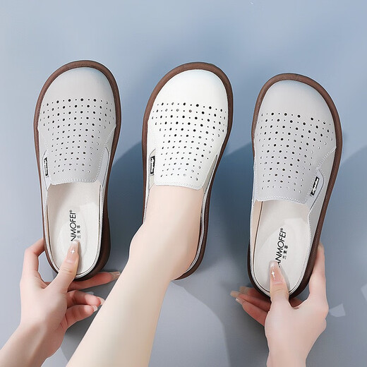 Женские тапочки на высоком каблуке из натуральной кожи, ленивые босоножки без каблука, на мягкой подошве, нескользящие, полые, универсальные, повседневные полутапочки.