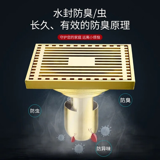 谛欧诺 DIONO金色全铜防臭器三通地漏加厚芯卫生间下水道淋浴洗衣机湿干区铜 金色6624【水封芯】面盆款