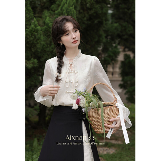 Lu Xiangnan New Chinese Style Long Sleeve Shirt Women's 2026 Spring New Design National Style Top Apricot Shirt S