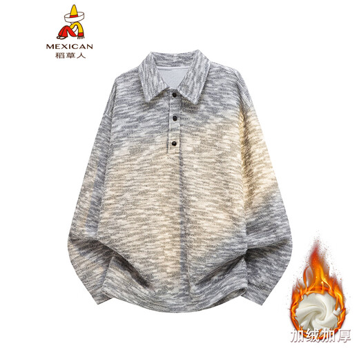 Scarecrow Colorful POLO Collar Sweatshirt Men's Autumn and Winter New Trendy Brand Couple Plus Velvet Inner Bottoming Top Colorful WY10189 M