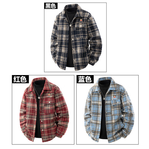 Big mouth monkey (paul frank) plaid woolen jacket men's autumn and winter new loose thickened warm casual lapel shirt style jacket