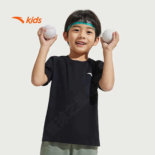 ANTA Children's 100 pure cotton short-sleeved white T-shirt summer new style for boys, girls, middle and large children breathable anti-wrinkle sports half-sleeve black soft and comfortable 150