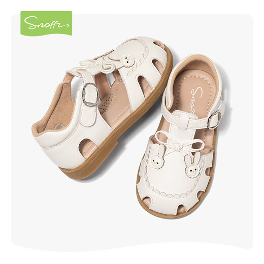 Snafy girls sandals summer new 2026 children princess breathable non-slip little girl baby toe sandals toffee white 28