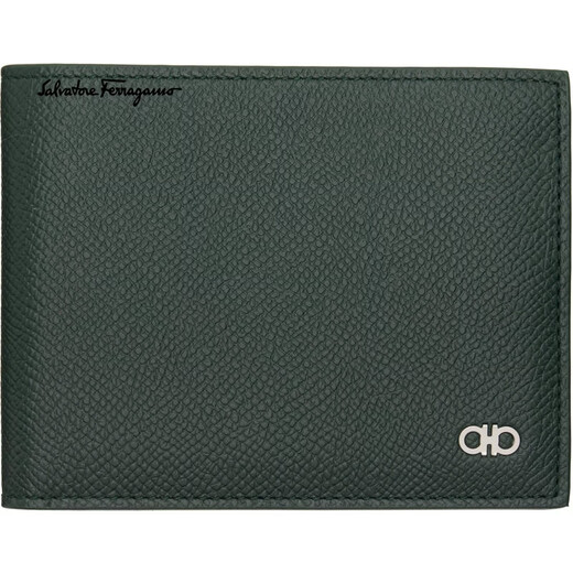 Ferragamo Luxury Men's Green GANCINI Wallet Moss Green One Size