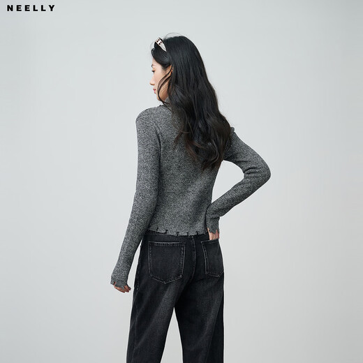 NEELLY shopping mall's new spring style slim-fitting lapel gentle knitted cardigan for women slimming and skin-friendly top Galaxy Gray S