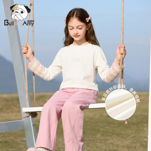 CHANZUIGOU children's clothing girls dopamine fake two-piece letter T-shirt 2026 spring new style versatile tops for women