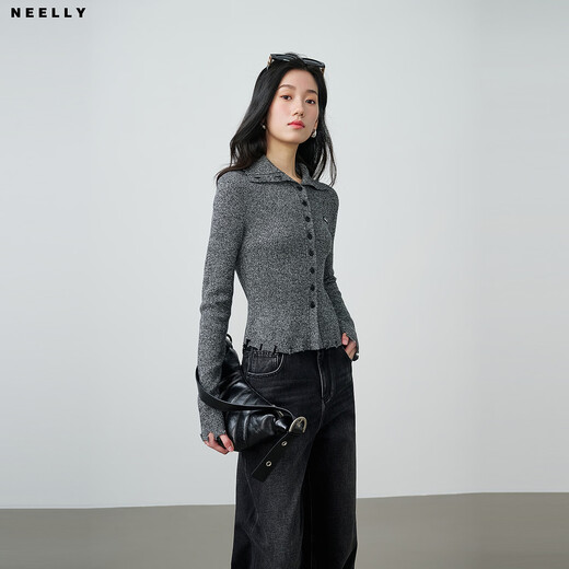 NEELLY shopping mall's new spring style slim-fitting lapel gentle knitted cardigan for women slimming and skin-friendly top Galaxy Gray S