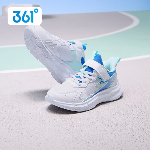 361 361 degree children's shoes, girls' sports shoes, children's shoes, new medium and large children's girls' mesh breathable boys' running shoes, light blue/361 degree white/eternal blue, size 35