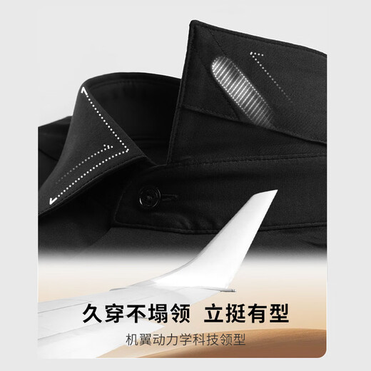 Ou Ding Elizabeth ink glaze black high elastic shirt men's no-iron long-sleeved mulberry silk black shirt ink glaze black 43