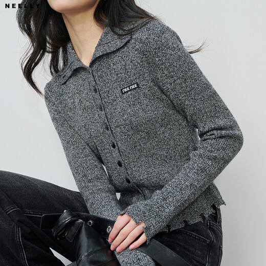 NEELLY shopping mall's new spring style slim-fitting lapel gentle knitted cardigan for women slimming and skin-friendly top Galaxy Gray S