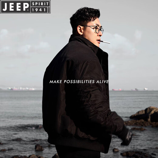 JEEP SPIRIT Black Profile Stand Collar Flight Jacket Men's Spring and Autumn American Outdoor Functional Short Padded Work Jacket Apricot Jacket M