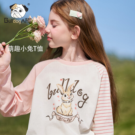 CHANZUIGOU children's clothing girls' gentle bunny print long-sleeved T-shirt 2026 spring new style round neck top for women