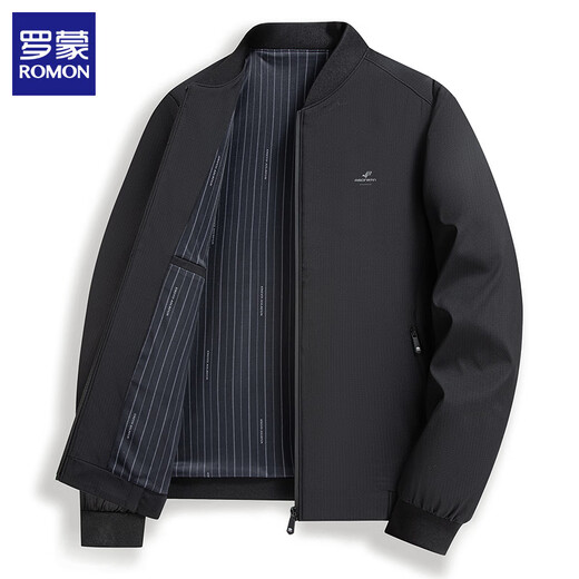 ROMON men's casual jacket 2026 spring new business casual baseball collar jacket men's baseball uniform top Haqing M (170) (recommended weight 90-110Jin Jin equals 0.5 kg)
