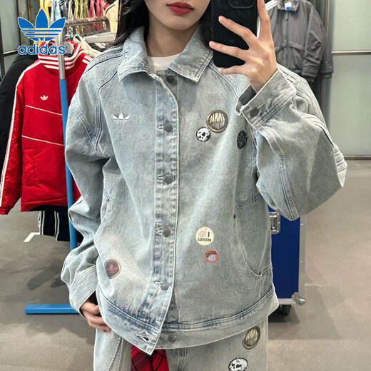 Adidas Men's 2026 Spring New Valentine's Day Cotton Denim Jacket Clover Retro Sports Leisure Jacket KT6363/Light Denim Blue L