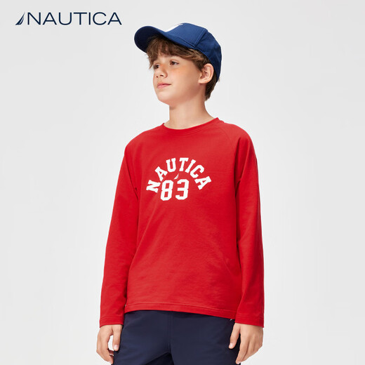 NAUTICA children's clothing long-sleeved T-shirts for boys and girls, early spring, big children's tops, autumn children's casual bottoming shirts, quick-drying clothes, red 140