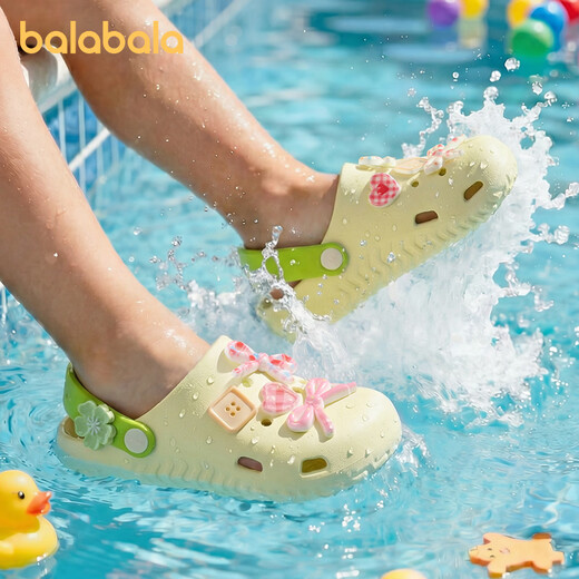 Balabala children's shoes, children's slippers, girls' 2026 new summer removable sweet bow clogs, green tone 00444 28 (inner length 18, suitable for feet size 27-28)