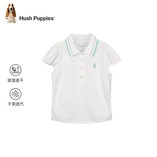 Hush Puppies children's clothing for children and girls 2026 spring and summer new style energetic sweet moisture-absorbent quick-drying lotus leaf sleeve short-sleeved Polo shirt original white 130 cm