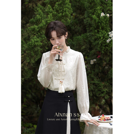 Lu Xiangnan New Chinese Style Long Sleeve Shirt Women's 2026 Spring New Design National Style Top Apricot Shirt S