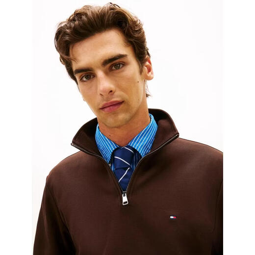 Tommy Hilfiger Tommy Hilfiger Men's Sweater Warm and Comfortable Solid Color Cotton Daily Casual Top Simple 26 New Dark Brown One Size |