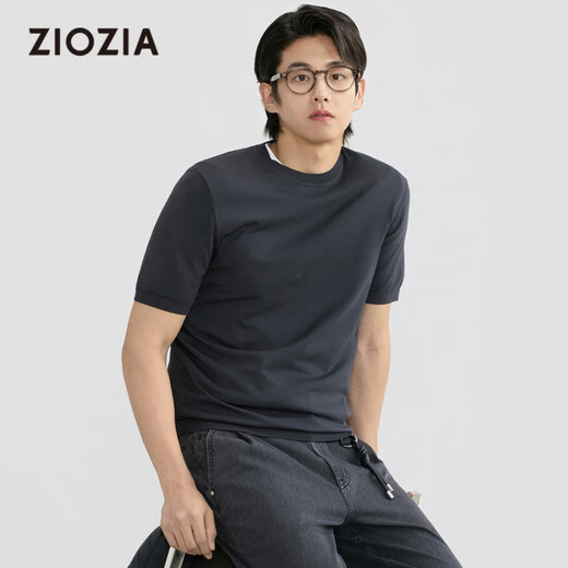 ZIOZIA Comfortable and Breathable Commuting Men's 26 Spring and Summer Style Young and Middle-aged Fitted Shoulder Knitted Short-Sleeved T-shirt White S 165/88A