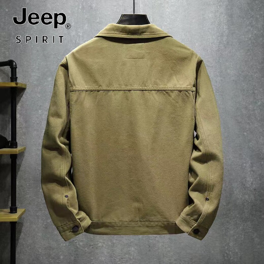 JEEP SPIRIT American casual khaki denim jacket men's Korean style trendy flying employee jacket trendy brand loose plus size top Khaki XCL659 high quality 3XL