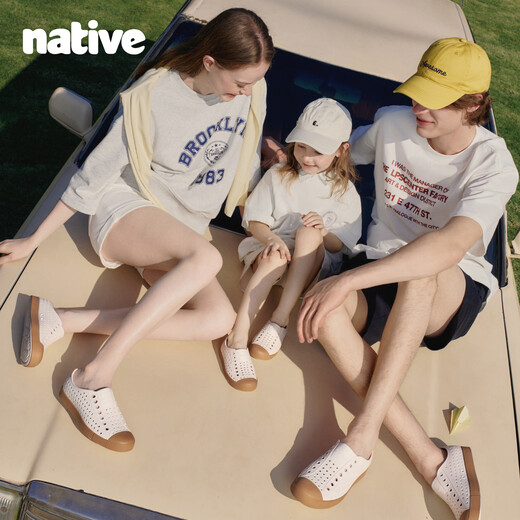 Native parent-child clogs Jefferson series ultra-light solid color sandals beach shoes sandals white | white 40