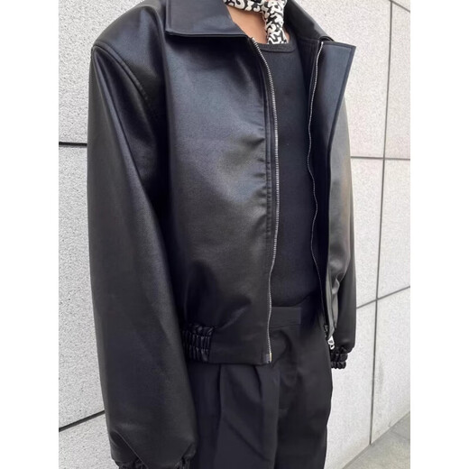 Black PU leather jacket men's fashion brand spring and autumn new design versatile short American retro jacket color (black high quality) M