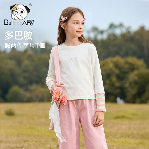 CHANZUIGOU children's clothing girls dopamine fake two-piece letter T-shirt 2026 spring new style versatile tops for women