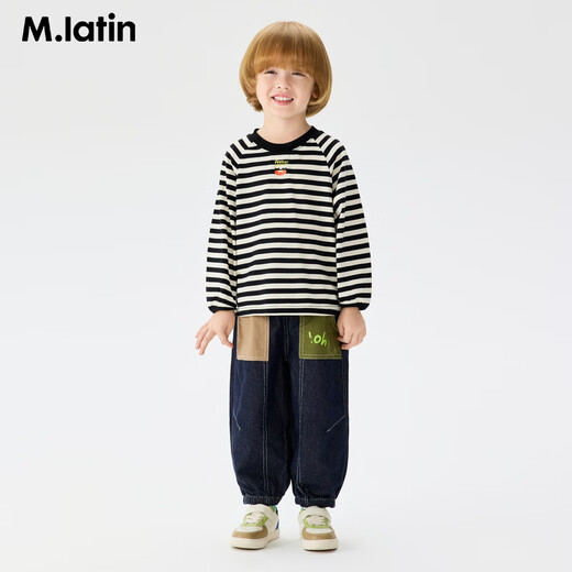 M.Latin Maratin children's T-shirt 26 spring new style boys and girls light outdoor contrast color splicing breathable long-sleeved T-shirt black strip 120