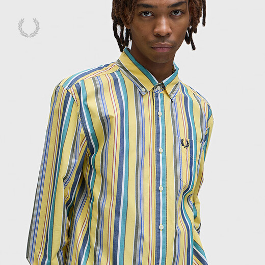 Fred Perry Men's Vertical Striped Long Sleeve Shirt 2026 Spring New Fashion Personalized Color Striped Shirt Yellow YEX M