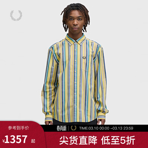 Fred Perry Men's Vertical Striped Long Sleeve Shirt 2026 Spring New Fashion Personalized Color Striped Shirt Yellow YEX M