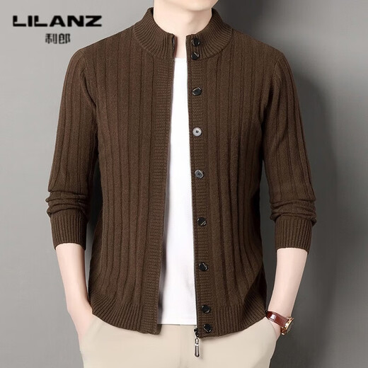 LILANZ high-end 100% wool cardigan men's autumn clothing new men's casual pure wool jacket men's sweater jacket gray ink 14XL (180)
