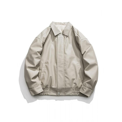 YISHion official flagship model Japanese solid color motorcycle bomber jacket men's American retro loose PU leather jacket autumn and winter clip black quilted thickened M