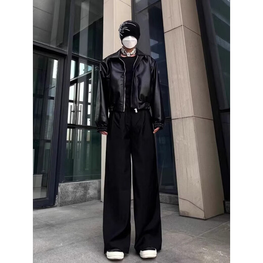 Black PU leather jacket men's fashion brand spring and autumn new design versatile short American retro jacket color (black high quality) M