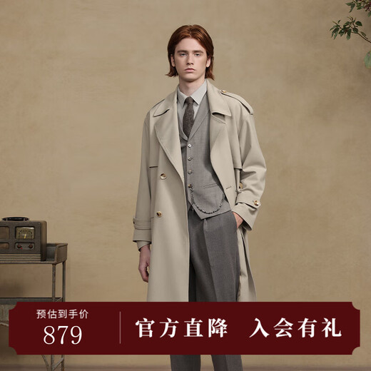 Jiedifan JDV men's clothing store same style autumn new light brown double-breasted windbreaker lace-up jacket WCW4453 light coffee L 175/100C(02)