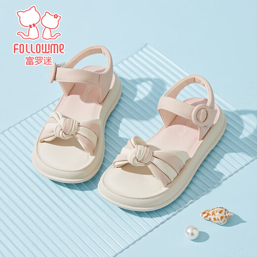 Fuluo Mi Girls Sandals Fashion Summer New Sweet Bow Princess Sandals Soft Sole Fashion Shoes for Students Pink 27