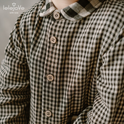 LELE JOVE children's tops spring new boys college style casual all-match lapel shirt navy plaid 110 cm
