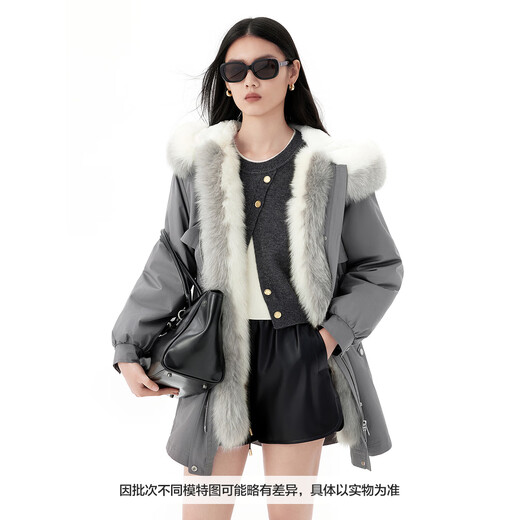 
Peacebird two-color fur collar fur jacket A1ADE4512 gray S