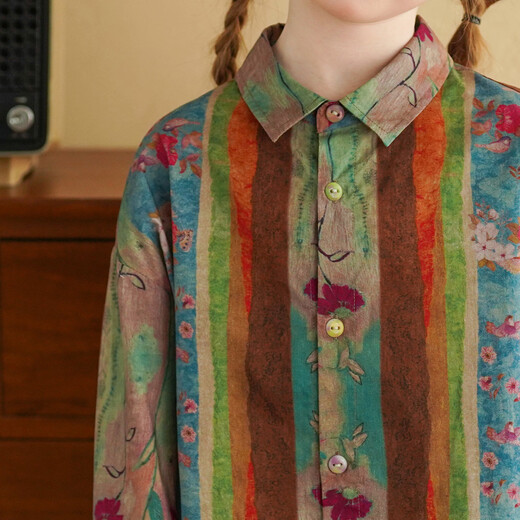 Yantaijia Girls' Pure Cotton Long-Sleeved Shirt 2026 Spring Baby Forest Style Pastoral Style Floral Top Western Style Shirt Design Color 110 Model Size