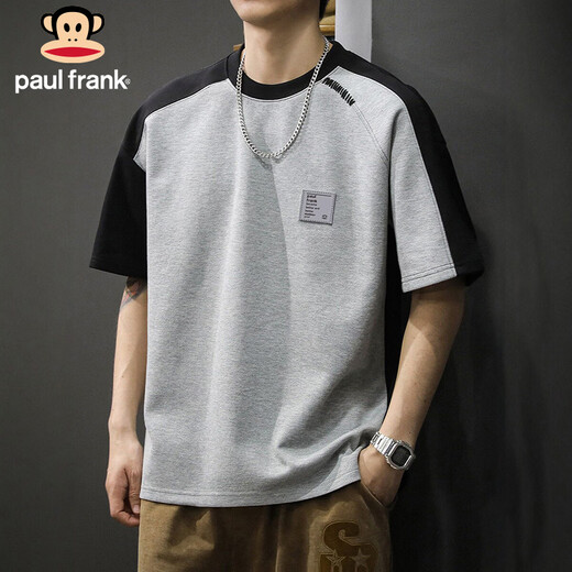 Big Mouth Monkey (paul frank) short-sleeved T-shirt men's summer American heavy-weight short-sleeved men's large size tops T-shirt men's retro hemp gray XL