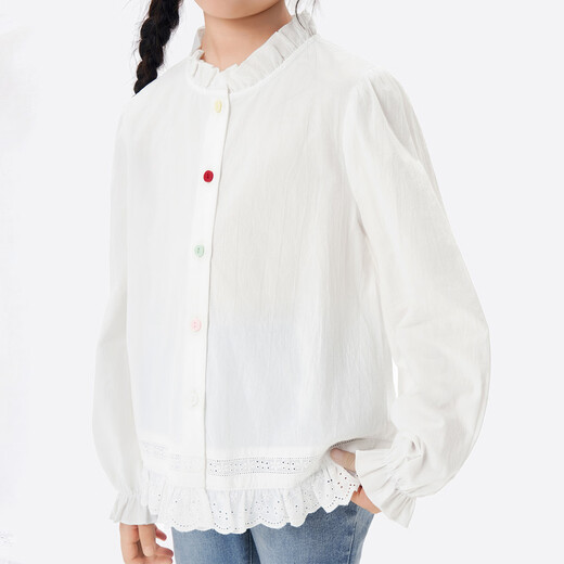 Xiaoyinman girls white shirt with colorful buttons 26 spring girl sweet design fungus top New Year's greetings