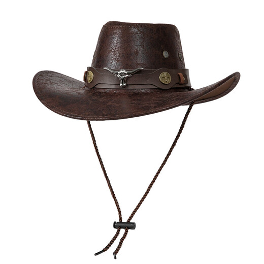 Cowboy hat cow head belt rivet jazz hat men and women spring, summer and autumn outdoor travel visor big brim Tibetan western camel M (56-58cm)