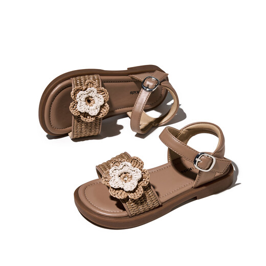 Red Dragonfly Girls Shoes 2026 Summer Children's Beach Shoes Princess Soft Sole Breathable Casual Sandals Q62BL006 Brown 31