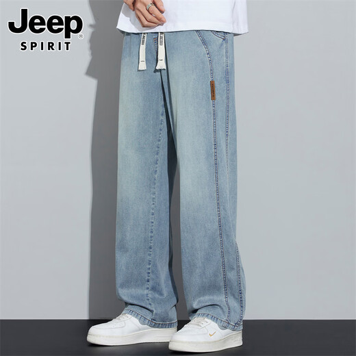 JEEP SPIRIT Jeep Jeans Men's Spring and Summer Loose Straight American Retro Fashion Casual Pants Deep Nostalgia XL