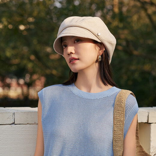 Siggi beret women's spring and summer anti-UV hat Japanese solid color face-showing little painter hat octagonal hat women's hat