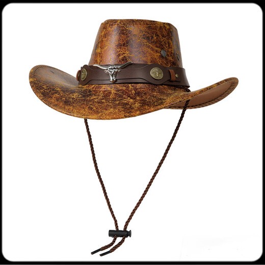 Cowboy hat cow head belt rivet jazz hat men and women spring, summer and autumn outdoor travel visor big brim Tibetan western camel M (56-58cm)