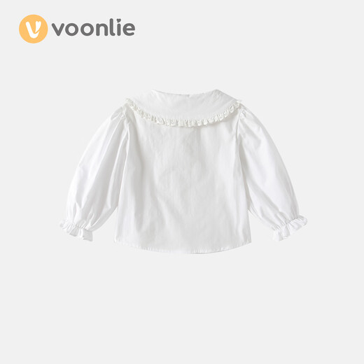 Fanhunting girls' shirt spring children's cartoon embroidered doll collar top baby white shirt spring and autumn white 80 cm