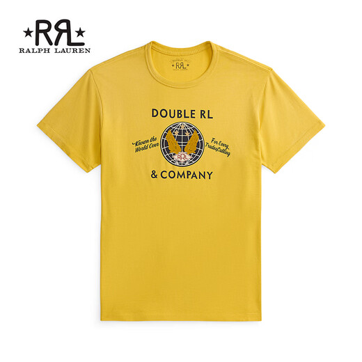 RRL Men's Spring 26 Garment Dyed Cotton Jersey Graphic T-Shirt RL95795 700-Vintage Yellow M